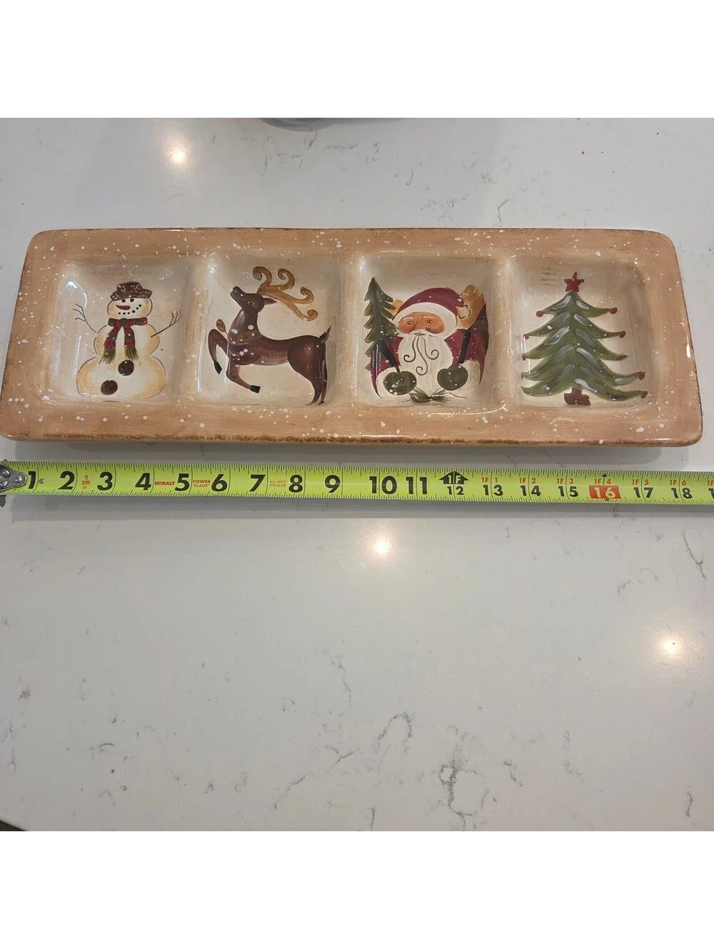 Hand-Painted Ceramic Christmas Snack Tray with Santa, Reindeer, Snowman, and Fir